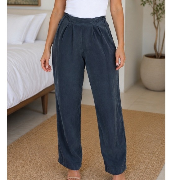 Sue Wong Pants - Sue Wong Vintage Pleated Trousers Charcoal Grey High Waisted Tapered Pants
